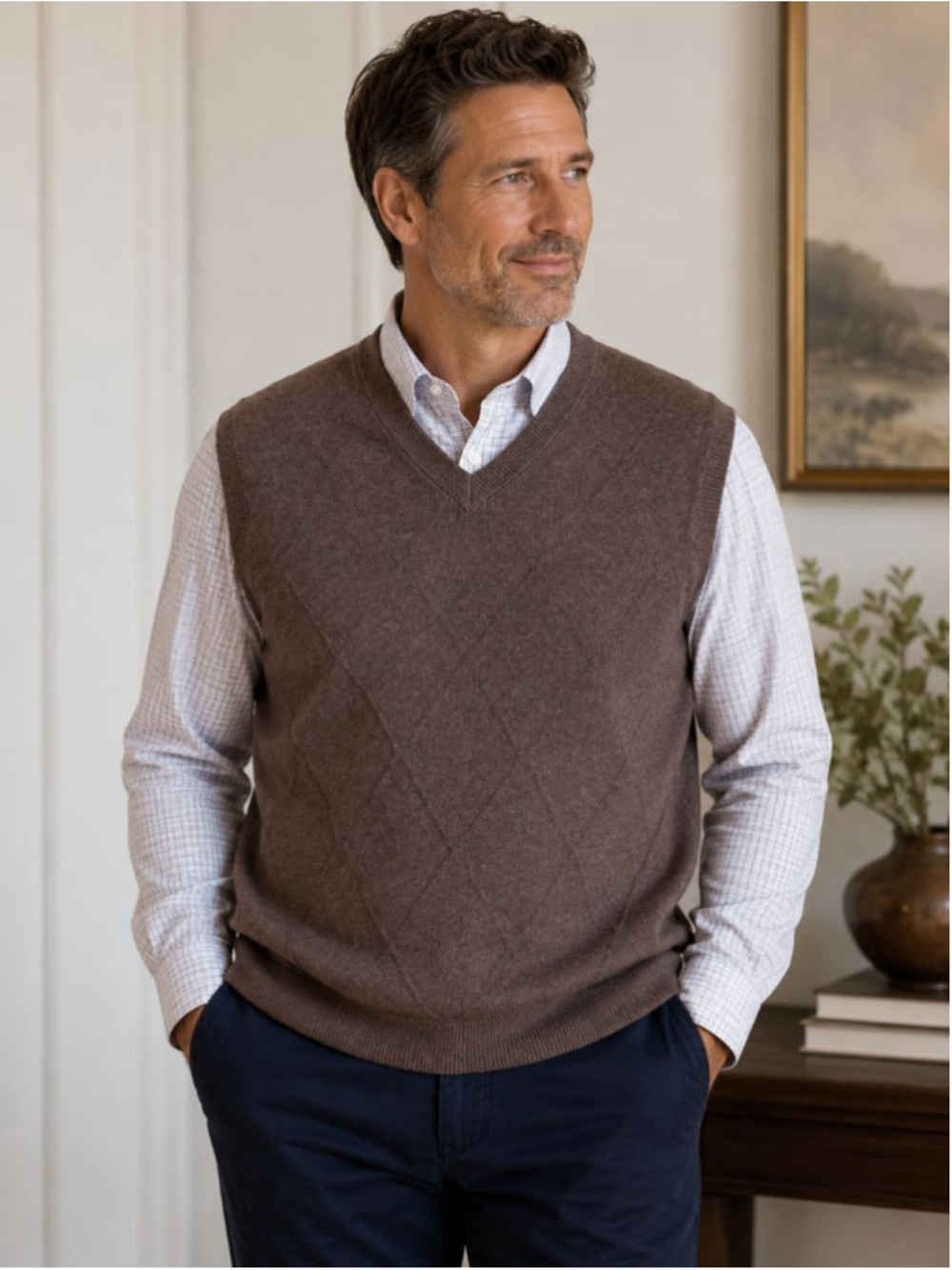 ROUNDTREE & YORKE V-Neck Sweater Vest Brown Men’s Size L